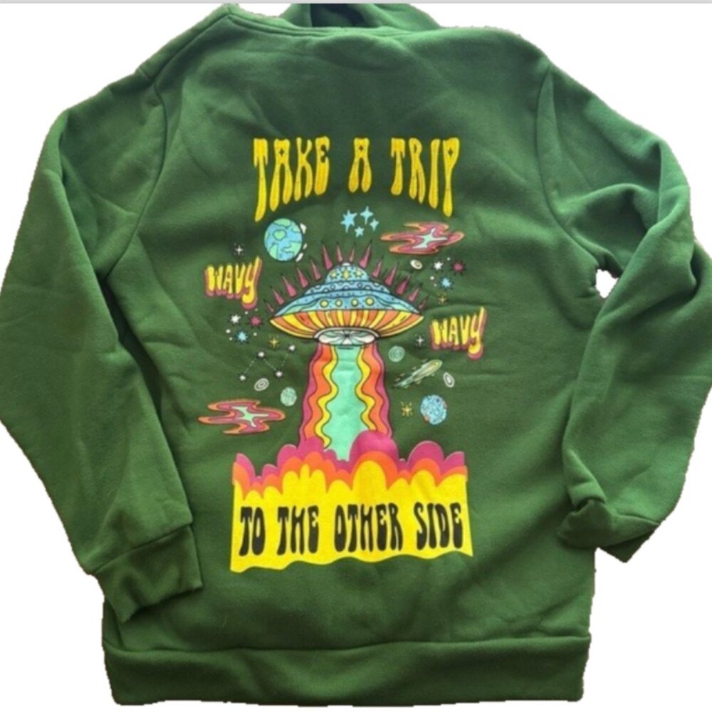 Riot Empire 'Take a Trip' UFO Psychedelic Graphic Hoodie Sweatshirt - Sz Medium